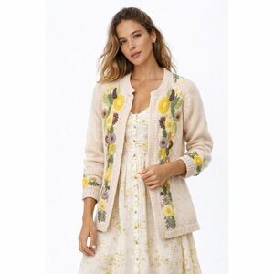 George Company x Vintage 1960s Floral Embroidered Chunky Knit Open Wool Cardigan